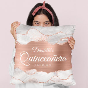 Glitterie Rose Gold und White Agate Quinceañera Kissen