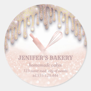 Glitterie Rose Gold Walzen Button & Whisk Koch Bäc Runder Aufkleber