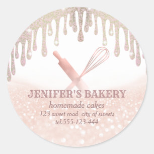 Glitterie Rose Gold Walzen Button & Whisk Koch Bäc Runder Aufkleber