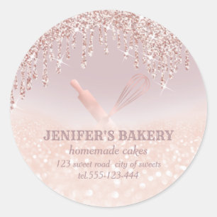 Glitterie Rose Gold Walzen Button & Whisk Koch Bäc Runder Aufkleber