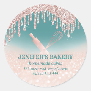 Glitterie Rose Gold Walzen Button & Whisk Koch Bäc Runder Aufkleber