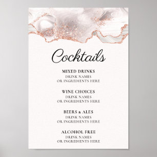 Glitterie Rose Gold White Agate Cocktail Menü A4 Poster