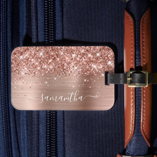 Glitterie Rose Goldene Foil Moderne Giro Signatur Gepäckanhänger (Vorderseite Insitu 4)