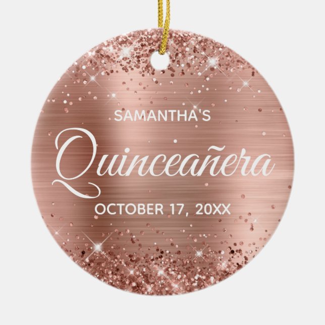 Glitterie Rose Goldene Foil Quinceañera Keramik Ornament (Vorne)