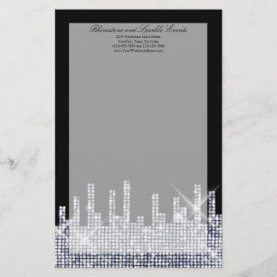 Glitterie Schwarz/Silber Glamour Personalisiert Briefpapier