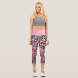 Glitterie Silber Leopard Druck auf Hot Pink Capri Leggings