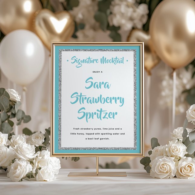Glitterie Silver Frame Signature Mocktail Blau Poster (Von Creator hochgeladen)