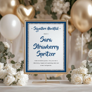 Glitterie Silver Frame Signature Mocktail Navy Blu Poster
