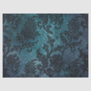 Glitterie-Stencil-Blume über Grün/Blau-Dekoupage Seidenpapier