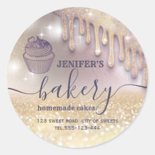 Glitterie Tropfens cupcake Koch Script Bäckerei Kl Runder Aufkleber
