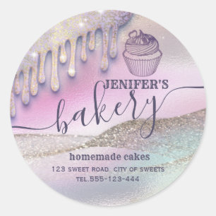 Glitterie Tropfens cupcake Koch Script Bäckerei Kl Runder Aufkleber