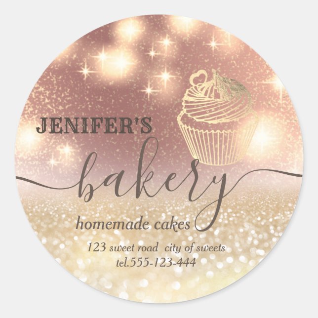 Glitterie Walzen Button & Whisk Koch Skript-Bäcker Runder Aufkleber (Vorderseite)