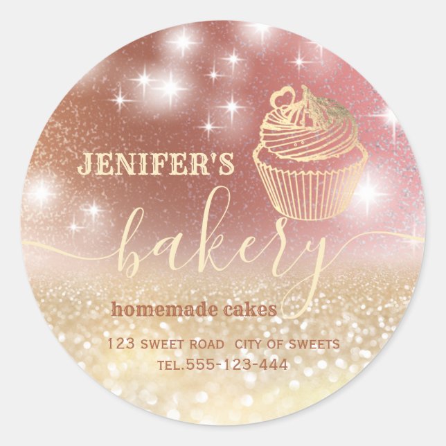 Glitterie Walzen Button & Whisk Koch Skript-Bäcker Runder Aufkleber (Vorderseite)