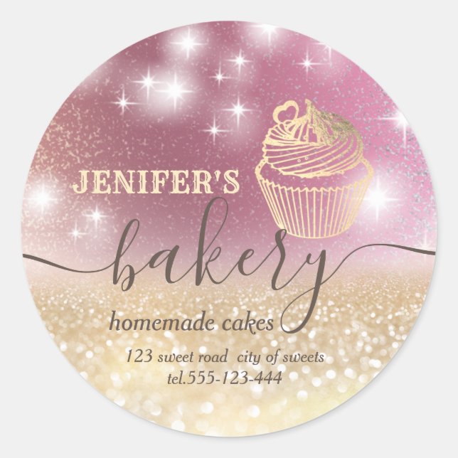 Glitterie Walzen Button & Whisk Koch Skript-Bäcker Runder Aufkleber (Vorderseite)