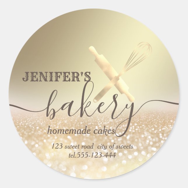 Glitterie Walzen Button & Whisk Koch Skript-Bäcker Runder Aufkleber (Vorderseite)
