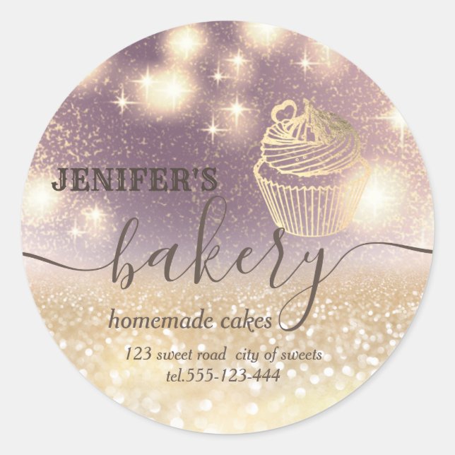 Glitterie Walzen Button & Whisk Koch Skript-Bäcker Runder Aufkleber (Vorderseite)