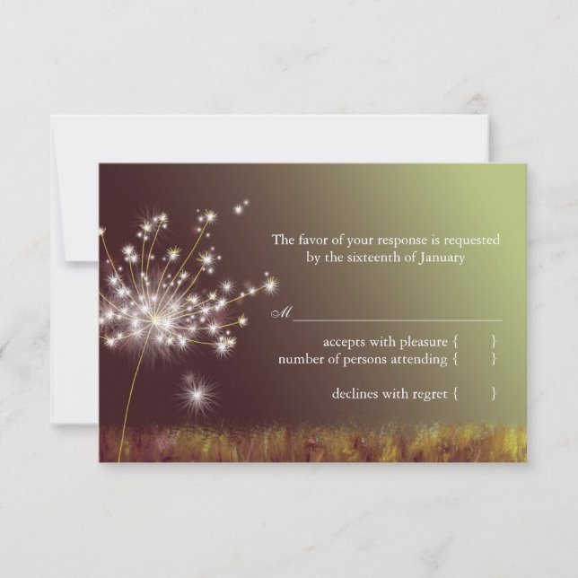 Glittering Abend Dandelion Wedding RSVP (Vorderseite)
