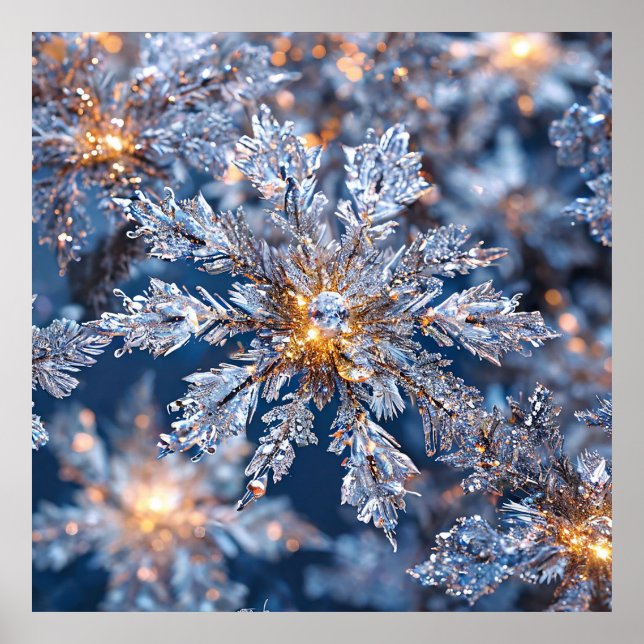 Glittering Blue and Gold Snowflake Dekorationen (Vorne)