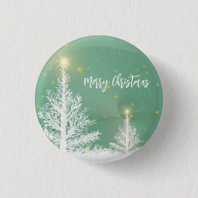 Glittering Blue Background mit Weihnachtsbaum Button (Vorderseite)