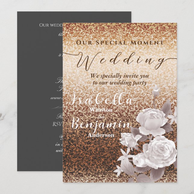Glittering Chic Rose Wedding Invitation Card (Vorne/Hinten)