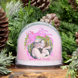Glittering Christmas Pink Bow Photo Pink Schneekugeln