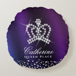 Glittering Crown Lila Blue Rundes Kissen