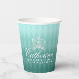 Glittering Crown Luxury Aqua Pappbecher