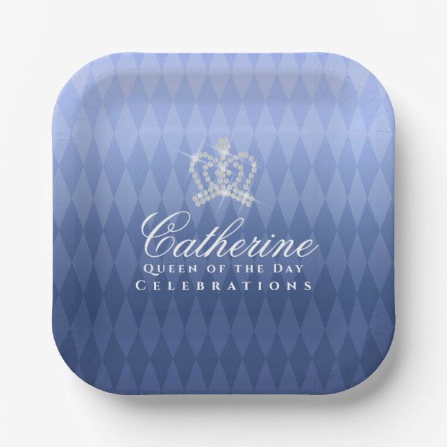 Glittering Crown Luxury Blue Pappteller (Vorderseite)