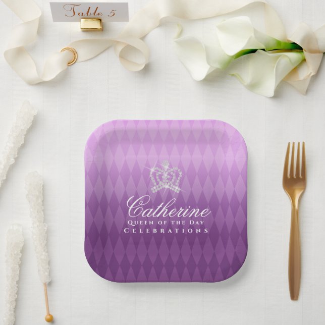 Glittering Crown Luxury Lavender Pappteller (Hochzeit)