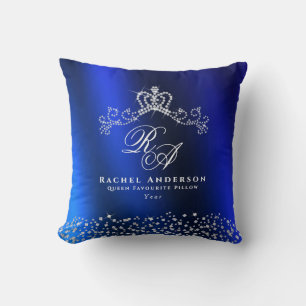 Glittering Crown Monogram Blue Kissen