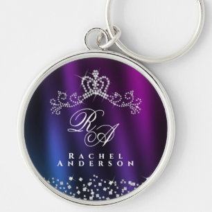 Glittering Crown Monogram Lila Blue Schlüsselanhänger