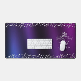 Glittering Crown Monogram Lila Blue Schreibtischunterlage