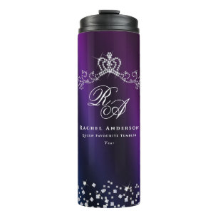 Glittering Crown Monogram Lila Blue Thermosbecher