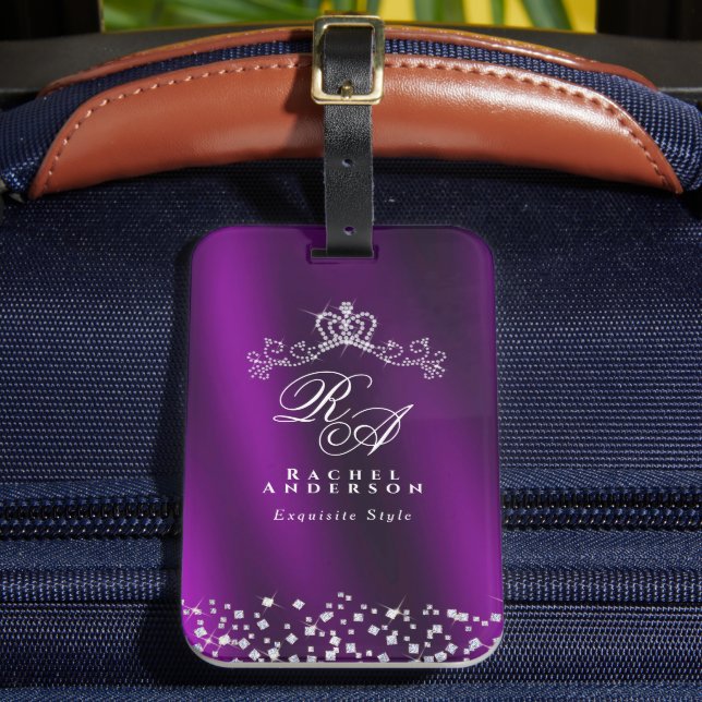 Glittering Crown Monogram Magenta Gepäckanhänger (Vorderseite Insitu 2)