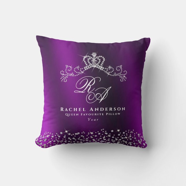 Glittering Crown Monogram Magenta Kissen (Vorderseite)