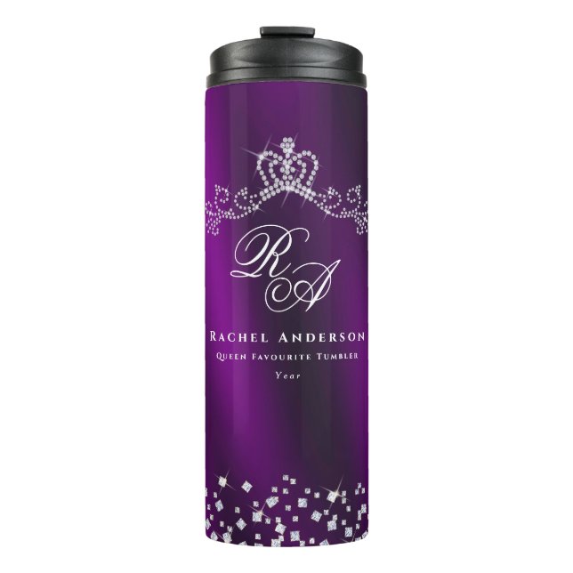 Glittering Crown Monogram Magenta Thermosbecher (Vorderseite)
