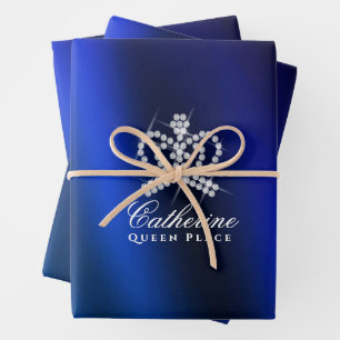Glittering Crown Royal Blue Geschenkpapier Set