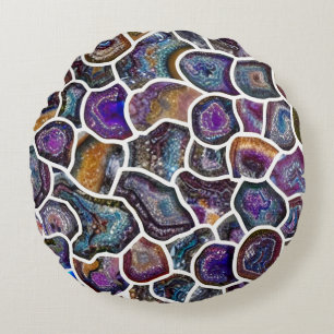 Glittering Geode Mosaic Rundes Kissen
