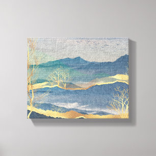 Glittering Gold & Blue Landscape Canvas Print Leinwanddruck