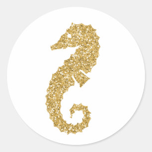 Glittering Gold Sea Horse Runder Aufkleber