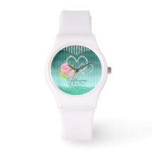 Glittering Hearts Floral Aqua