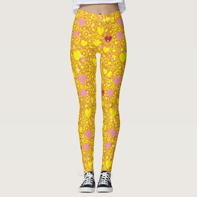 Glittering Hearts Pattern 01 BYellow BG Leggings (Vorderseite)