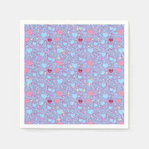 Glittering Hearts Pattern 01 LBlue BG Serviette