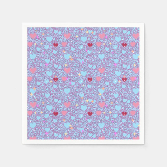 Glittering Hearts Pattern 01 LBlue BG Serviette (Vorderseite)