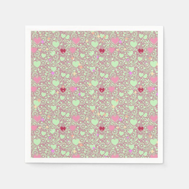 Glittering Hearts Pattern 01 LGreen BG Serviette (Vorderseite)