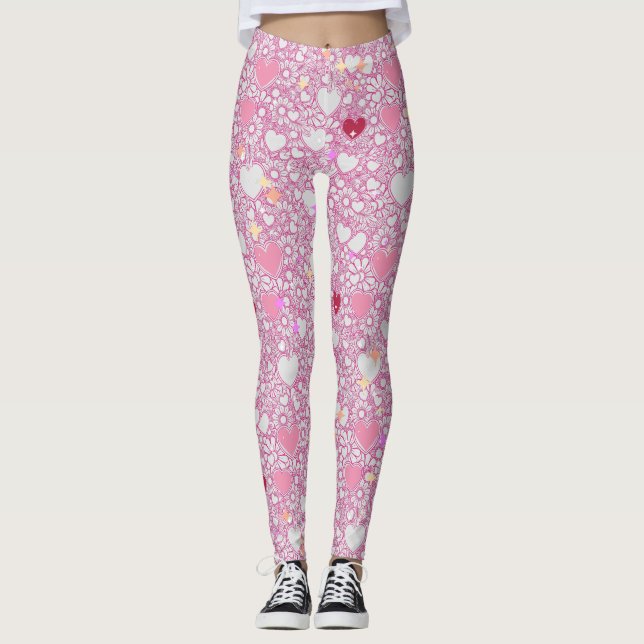 Glittering Hearts Pattern 01 Offwhite BG Leggings (Vorderseite)