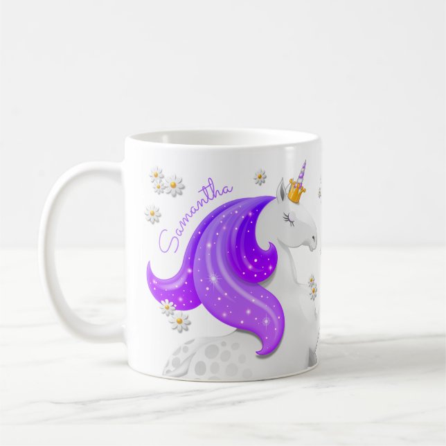Glittering Lila Einhorn Prinzessin Crown Daises Kaffeetasse (Links)