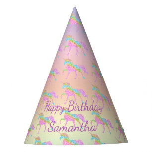 Glittering Pastel Rainbow Unicorn Party Hat Partyhütchen