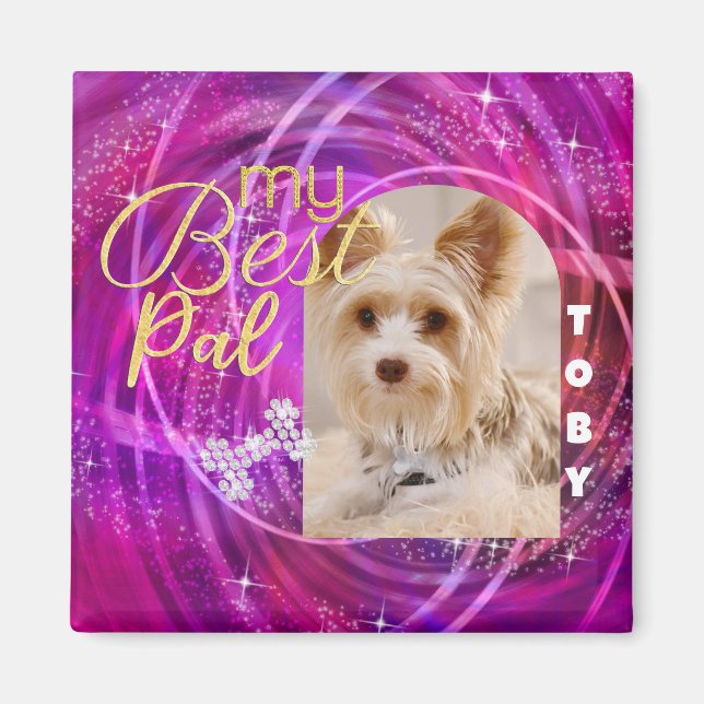 Glittering Pet Hund Foto Mangenta Magnet (Vorne)