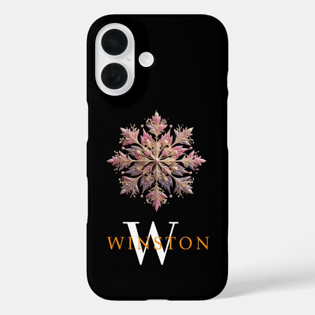 Glittering Pink Snowflake Elegance Monogram Black Case-Mate iPhone Hülle (Rückseite)